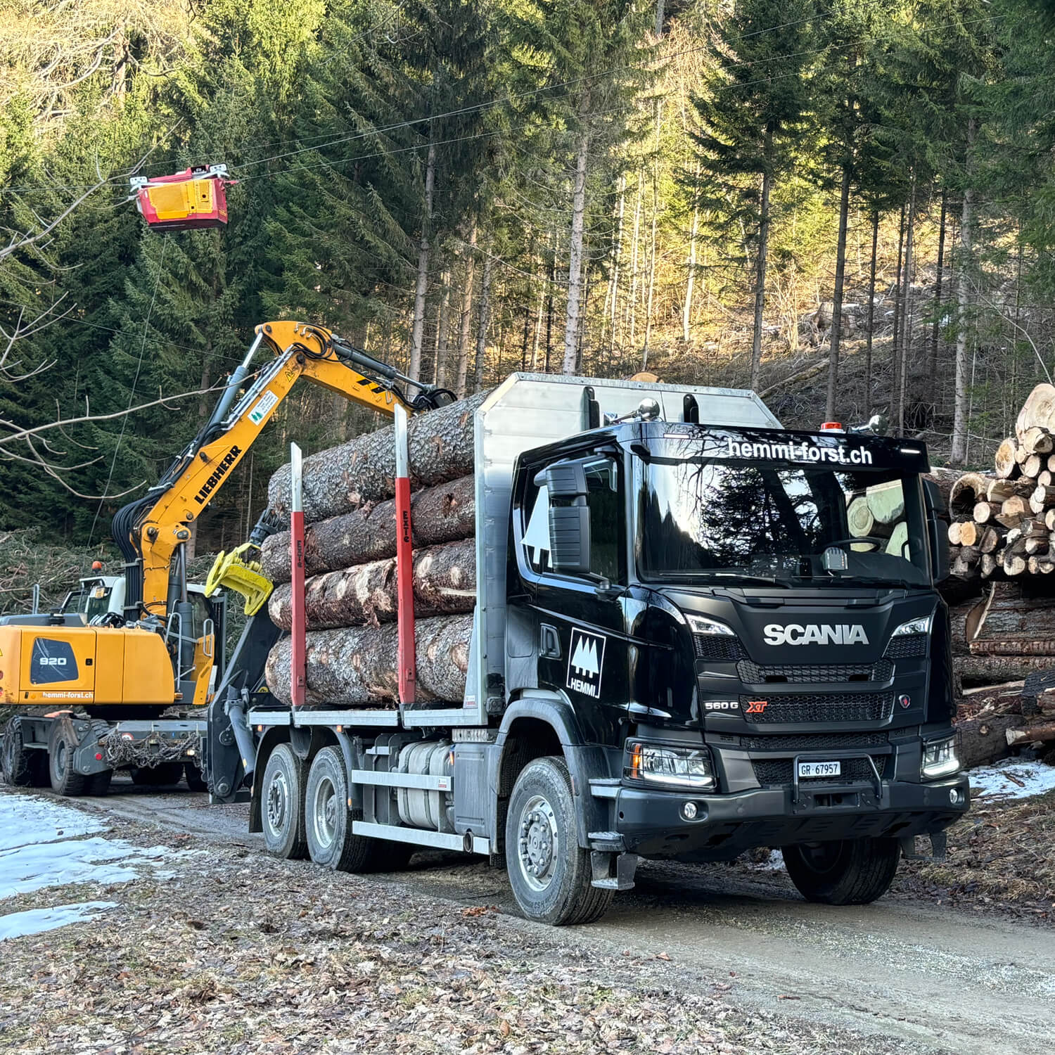 Black Pearl Scania für den Holztransport von Hemmi Forst AG, Churwalden (Graubünden)